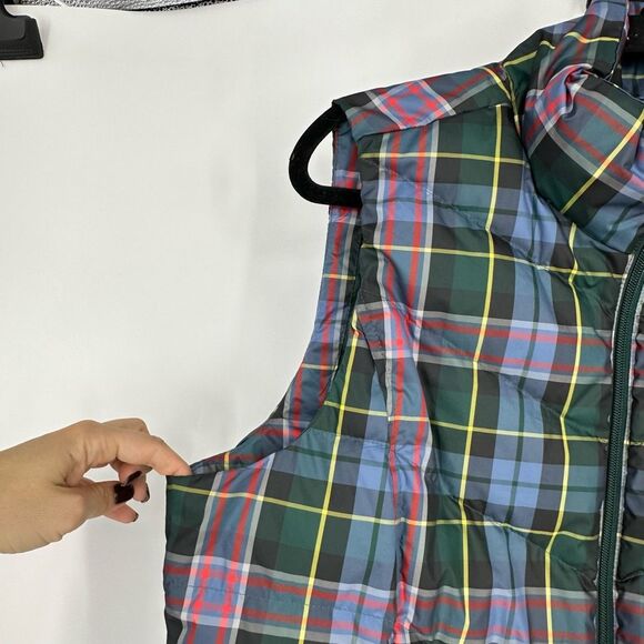 Lands End Girls Puffer Vest Down Filled Plaid Green Size L 14 - 16 Pockets - Picture 4 of 7